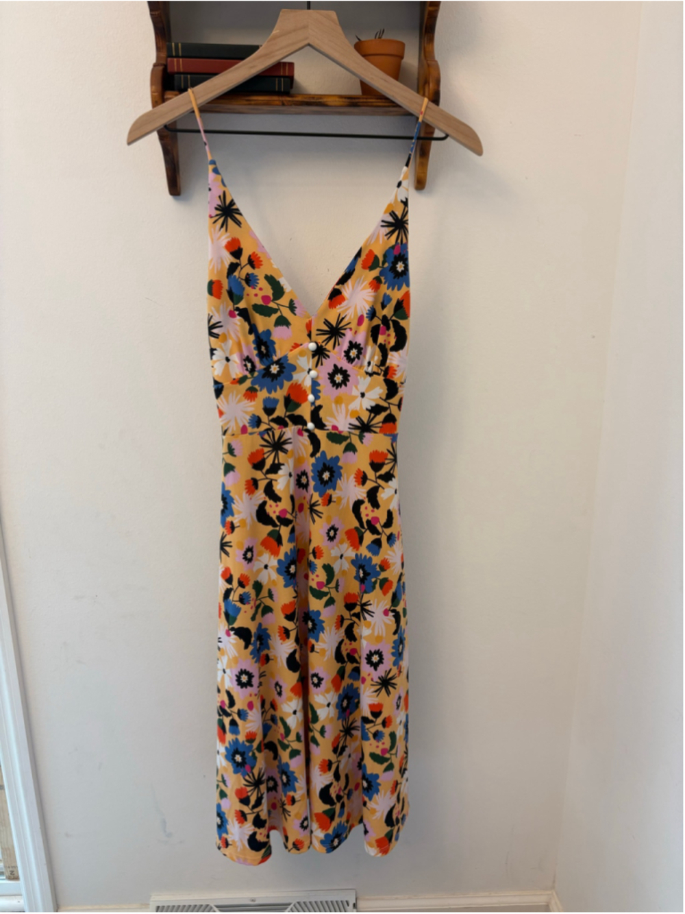 ModCloth Floral Midi Dress XS Yellow Blue